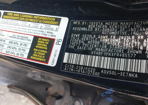 2015 Toyota Camry Le из США, поврежденный, VIN 4T4BF1FKXFR485577